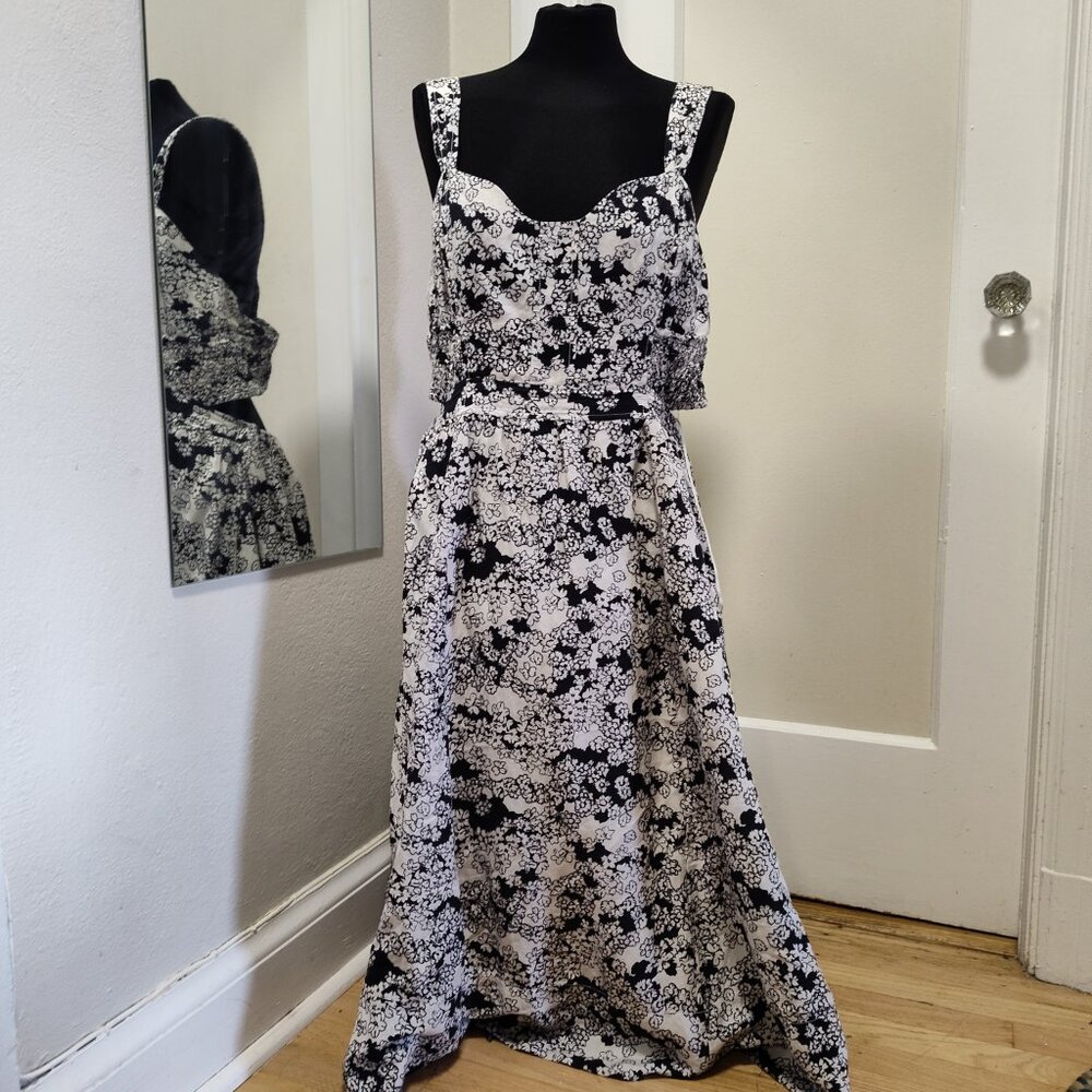 Anthropologie Black and White Midi Sun Dress